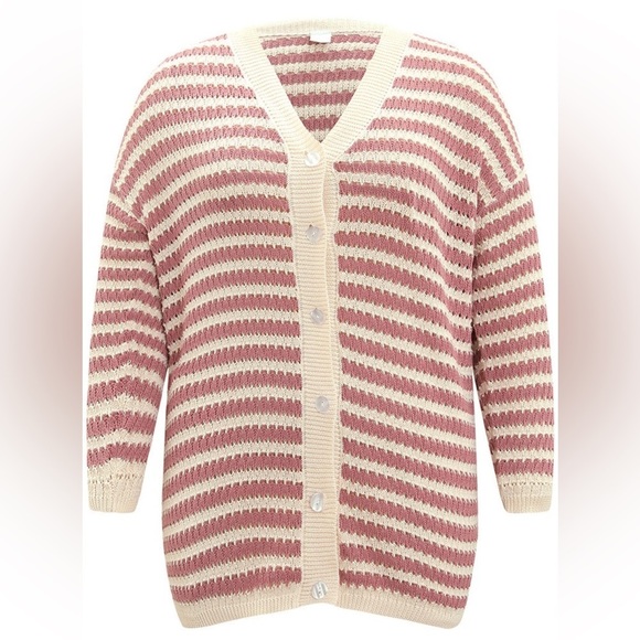 BloomChic Striped Button Through Cut Out Cardigan - Picture 8 of 9